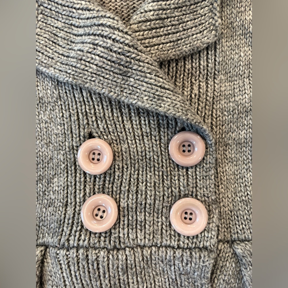 Vintage Inspired Gray Wool Blend Double Breasted Pea Coat Shaggy Collar Medium - Picture 10 of 12